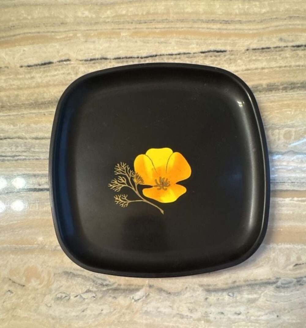 Vintage Couroc of Monterey California Poppy Inlaid Black Tray Plate